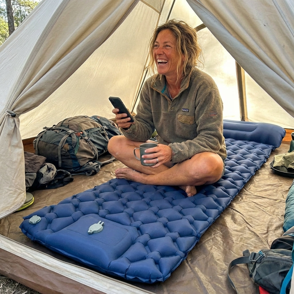 Camper using TARKA Cloud sleeping pad